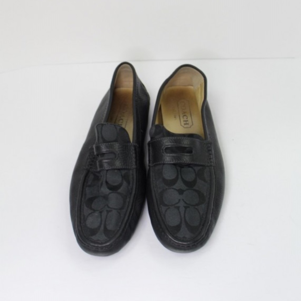 Coach Men's Pebble Leather Penny Loafer Driver Slippers Black Size 10